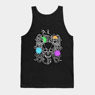 Dungeons Print Fantasy RPG D20 Vintage Tabletop Skull Dice Tank Top